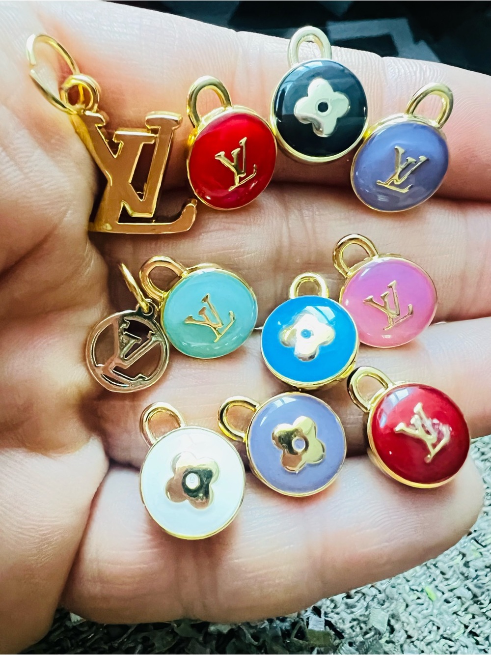 Set of 11 mix Unbranded gold -Tone Enamel Charm Set in Red, Blue, Pink ,Pastels